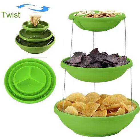 Összecsukható 3 rétegű dekoratív műanyag tál - 3 Tier Twist Fold Party Bowls