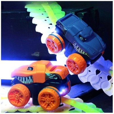 54 részes, kreatív, többféleképpen összerakható autópálya gyerekeknek 2 db dínós kisautóval – világít a sötétbenR