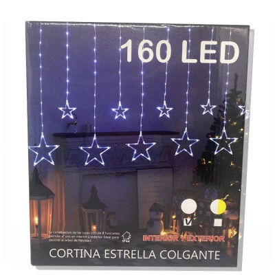 Led fényfüggöny, csillag, 160 LED-es 3 méter 8 üzemmód IP44