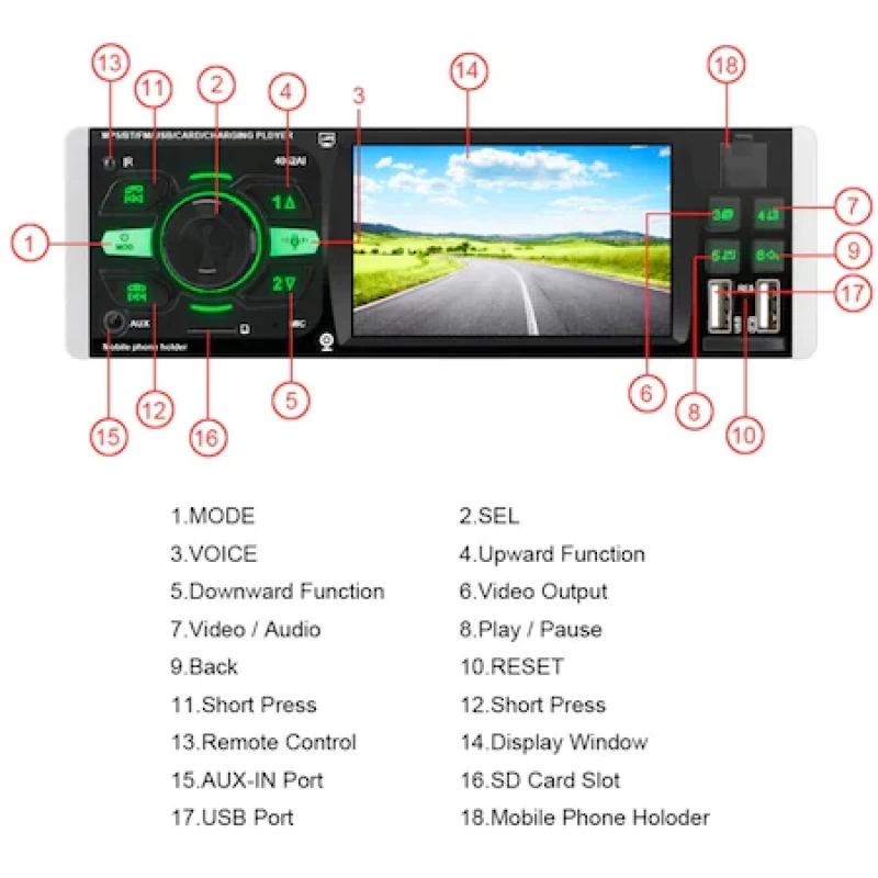 Autós Multimédiás HD Video Audio Video MP5 Lejátszó távirányítóval 4x45W 4052AI