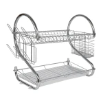 Fém edényszárító műanyag csepegtető tálcával – 2 szintes, ezüst