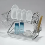 Fém edényszárító műanyag csepegtető tálcával – 2 szintes, ezüst