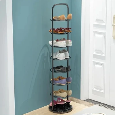 Elite Home® 7 szintes cipőtartó állvány acél vázzal és műkő talppal – fekete