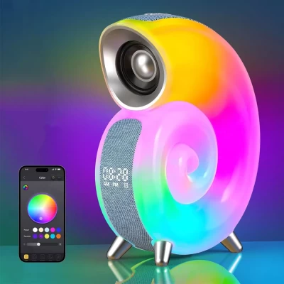 Kagyló RGB LED éjszakai lámpa Ébresztő lámpa Alvás világítás Okos atmoszféra lámpa Bluetooth órával Stereo BT hangszóróval - Csiga alakú