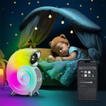 Kagyló RGB LED éjszakai lámpa Ébresztő lámpa Alvás világítás Okos atmoszféra lámpa Bluetooth órával Stereo BT hangszóróval - Csiga alakú