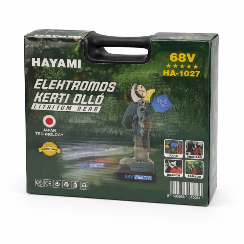 Akkumulátoros metszőolló, 2 db 68 V akkumulátorral, dobozban- HAYAMI HA-1027