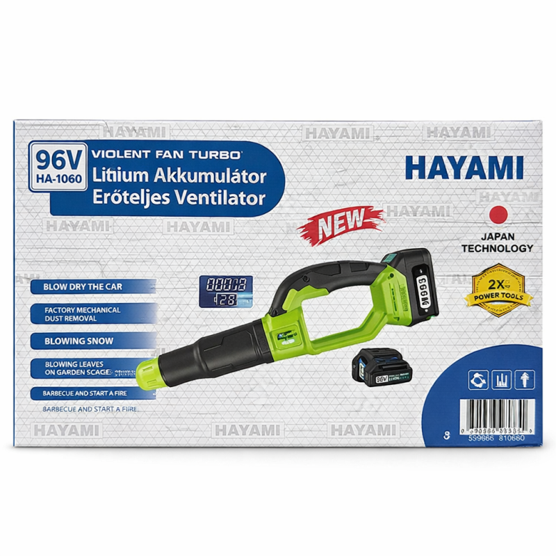 HAYAMI 96V Akkumulátoros Lombfúvó – HA-1060 | Erőteljes ventilátor japán technológiával