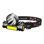 Akkumulátoros 3W Led+COB fejlámpa dupla fényű lámpa No108