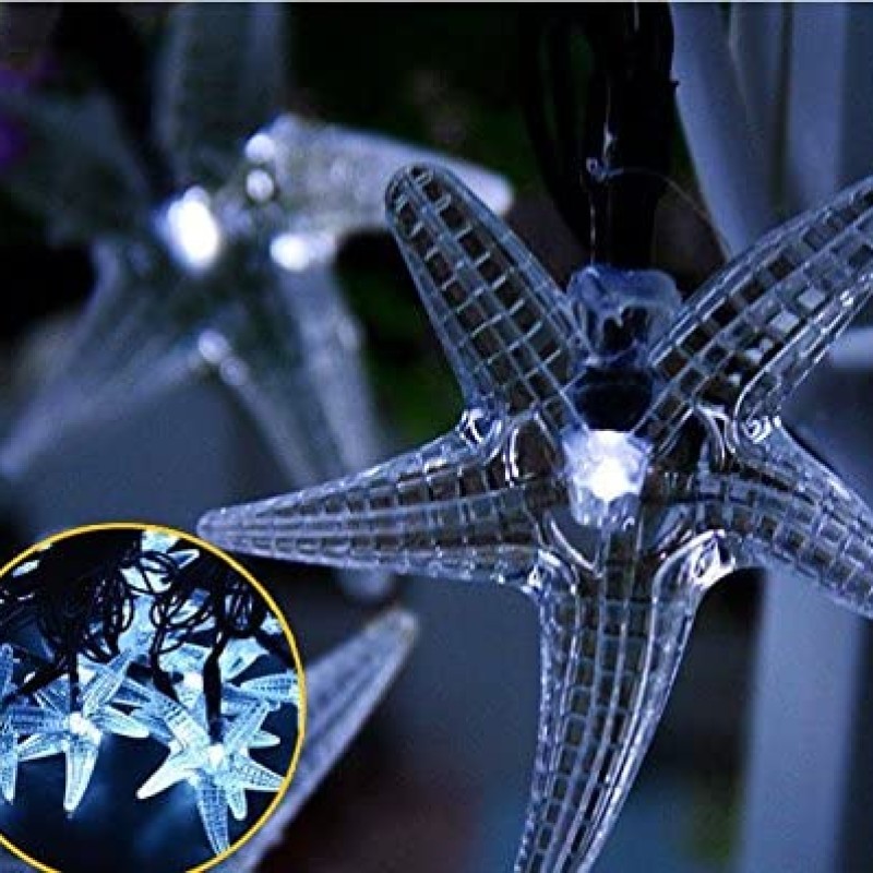 Napelemes LED-es tengeri csillagok  20db-os , vízálló  beltéri, kültéri 20W 5 méter - hideg fehér