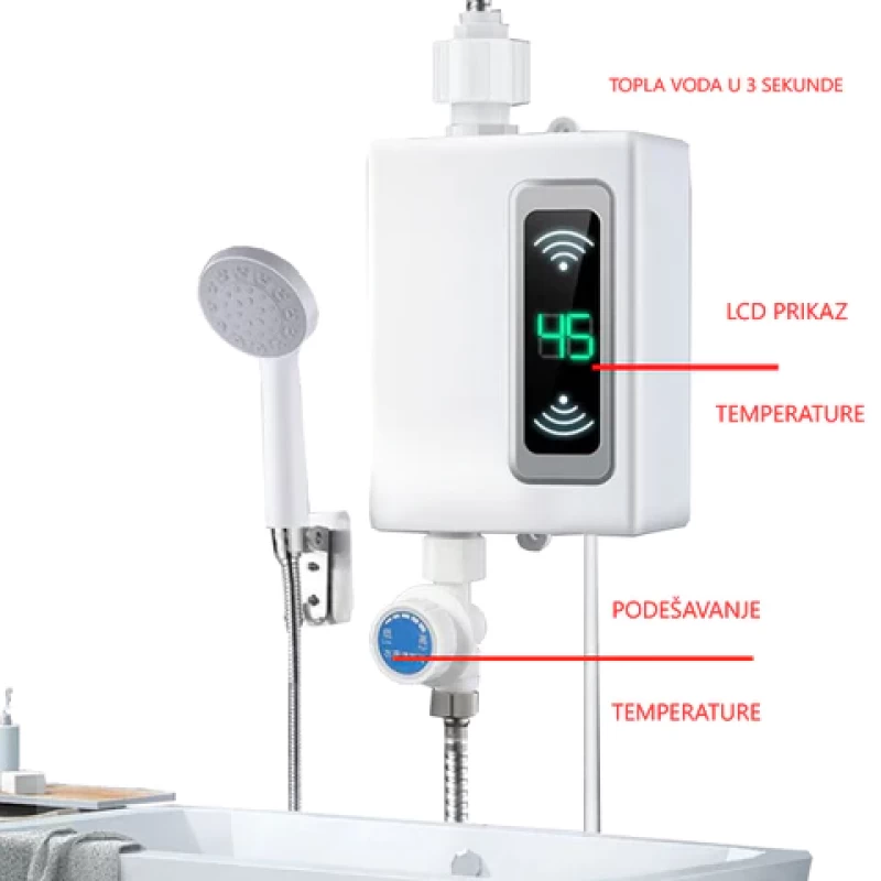 Elektromos Átfolyós Vízmelegítő LCD képernyővel Tusrózsával XCB-001