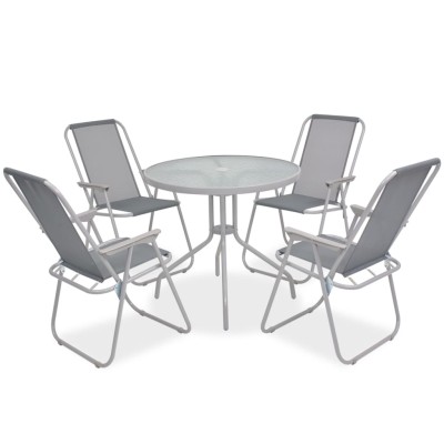 Kerti bútor szett (asztal, 4 szék, napernyő) LETICIA GRAY