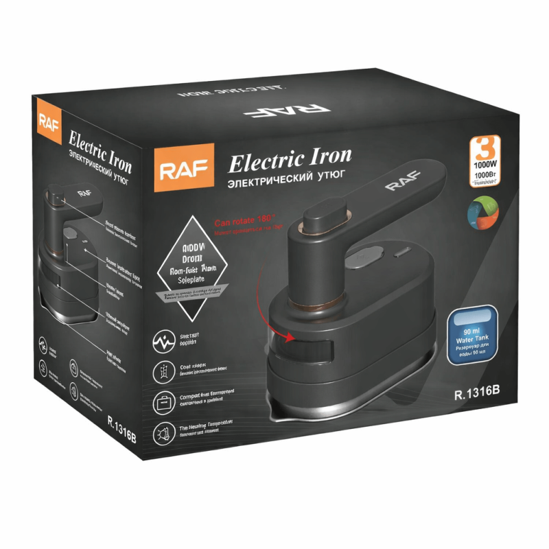 Hordozható gőzölős vasaló – 1000W, 180°-ban forgatható fej - RAF R.1316B