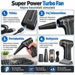 Super Power Turbo Fan akkumulátoros kézi légfúvó – 4000 mAh, fekete/grafitszürke