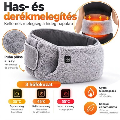 USB-s elektromos derék- és kézmelegítő, 3 hőfokozattal, 60 × 16 cm – szürke