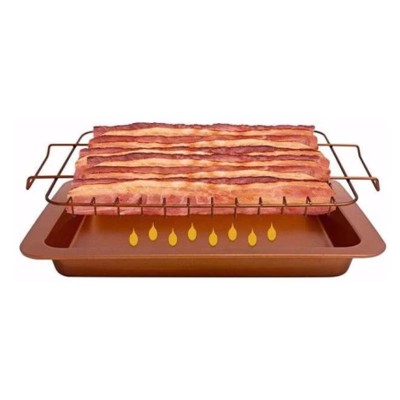 Tapadásmentes szalonna sütőtálca serpenyő, csepegtető tálcával   Bacon Bonanza Copper