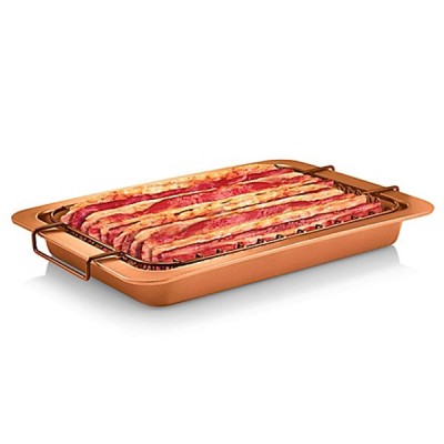 Tapadásmentes szalonna sütőtálca serpenyő, csepegtető tálcával   Bacon Bonanza Copper