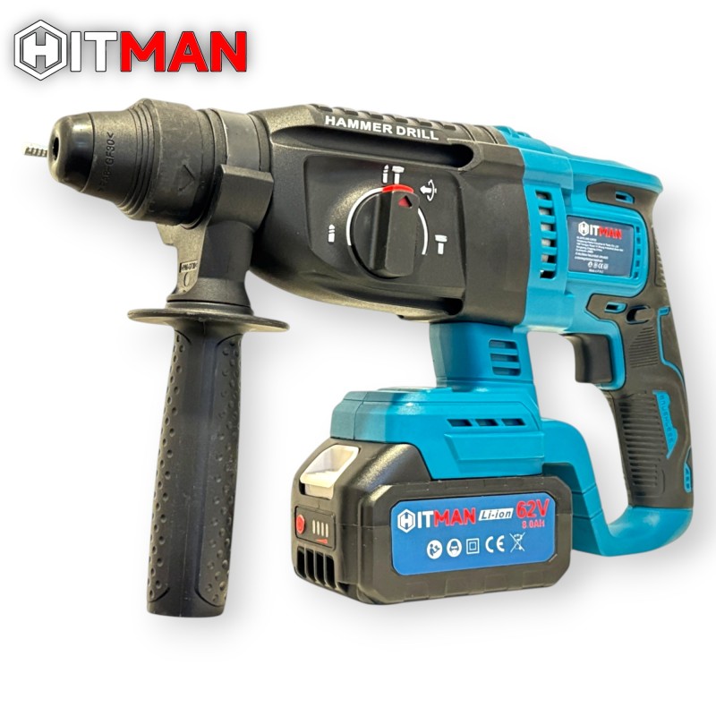 Hitman HT-CDM-7462 3 funkciós fúró-kalapács 62 V SDS Plus rendszerrel két akkuval és töltőkkel
