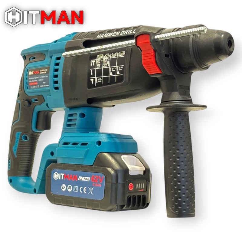 Hitman HT-CDM-7462 3 funkciós fúró-kalapács 62 V SDS Plus rendszerrel két akkuval és töltőkkel