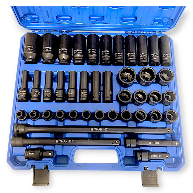 Hitman HA-2581 Erősített 1/2" 12 lapfejű dugókulcs készlet – prémium fekete kivitel