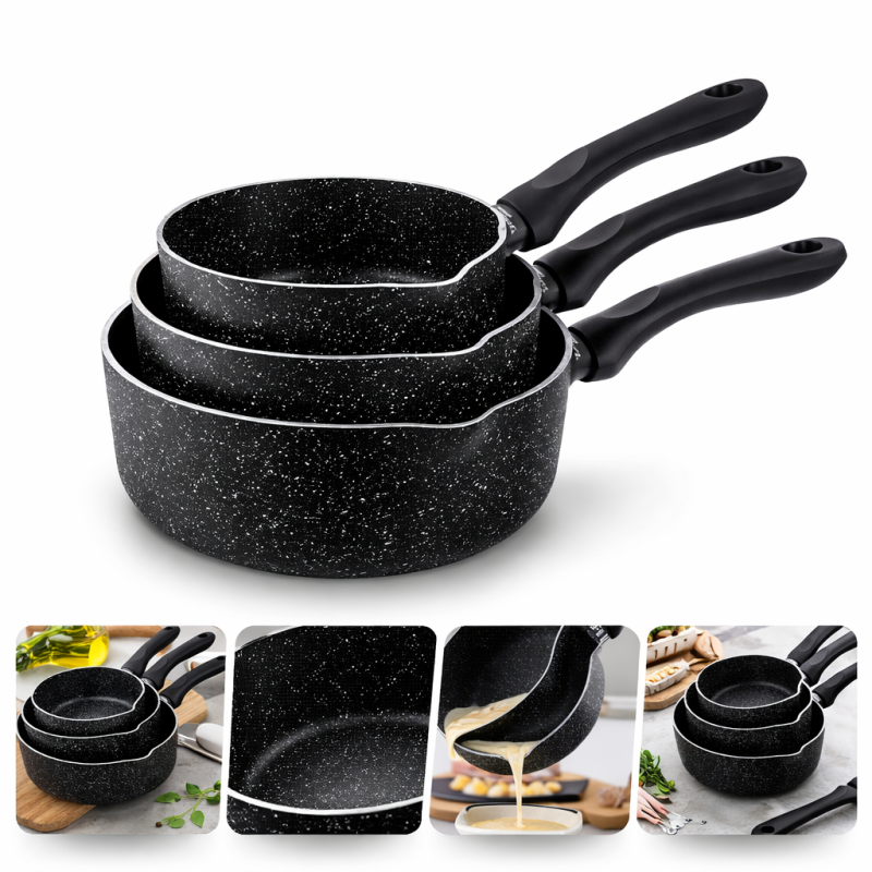 Rosenberg Professional 3 részes kőbevonatú serpenyő készlet – 16 cm, 18 cm, 20 cm