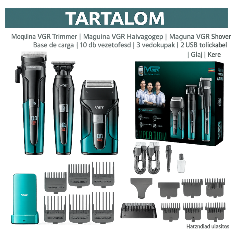 VGR V-694 Rechargeable Combo Kit – Professzionális hajvágó és szakállvágó szett LED kijelzővel