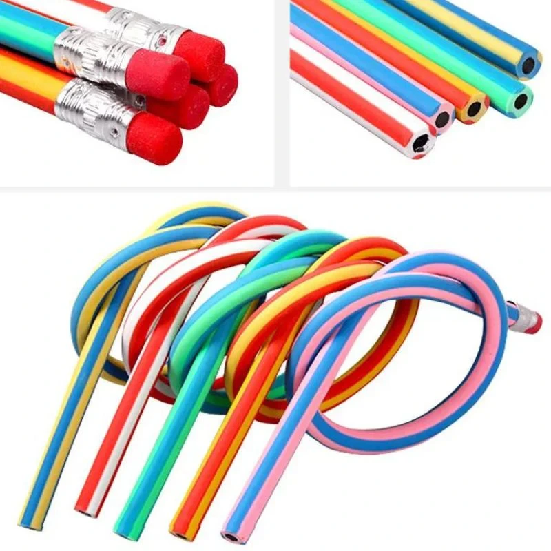 Hajlítható, Színes Csíkos Ceruza Radírral – 10 db-os csomag