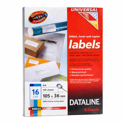 DataLine Esselte fehér etikett címke A4, 16db x 100 lap /cs (105 x 35mm) 36841
