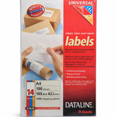 DataLine Esselte fehér etikett címke A4, 14db x 100 lap /cs (105 x 42,3mm) 57629