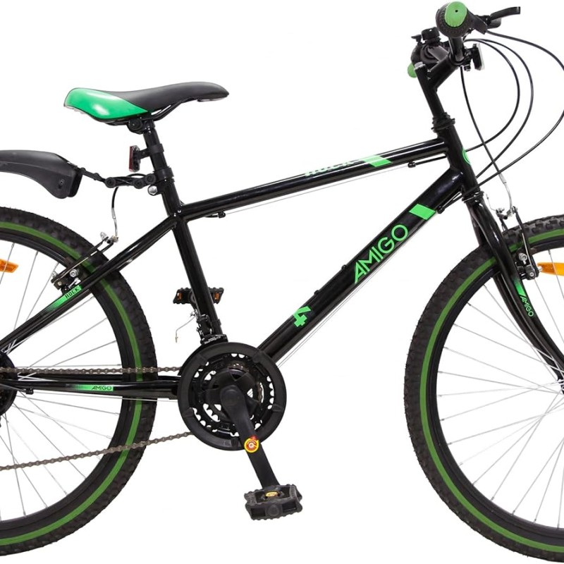 MTB 24" Amigo Rock kerékpár - uniszex - Shimano váltóval 18 sebességes - 135 cm-től használható kézifékkel, tárcsafékkel - fekete/zöld