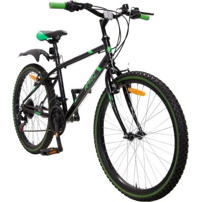 MTB 24" Amigo Rock kerékpár - uniszex - Shimano váltóval 18 sebességes - 135 cm-től használható kézifékkel, tárcsafékkel - fekete/zöld