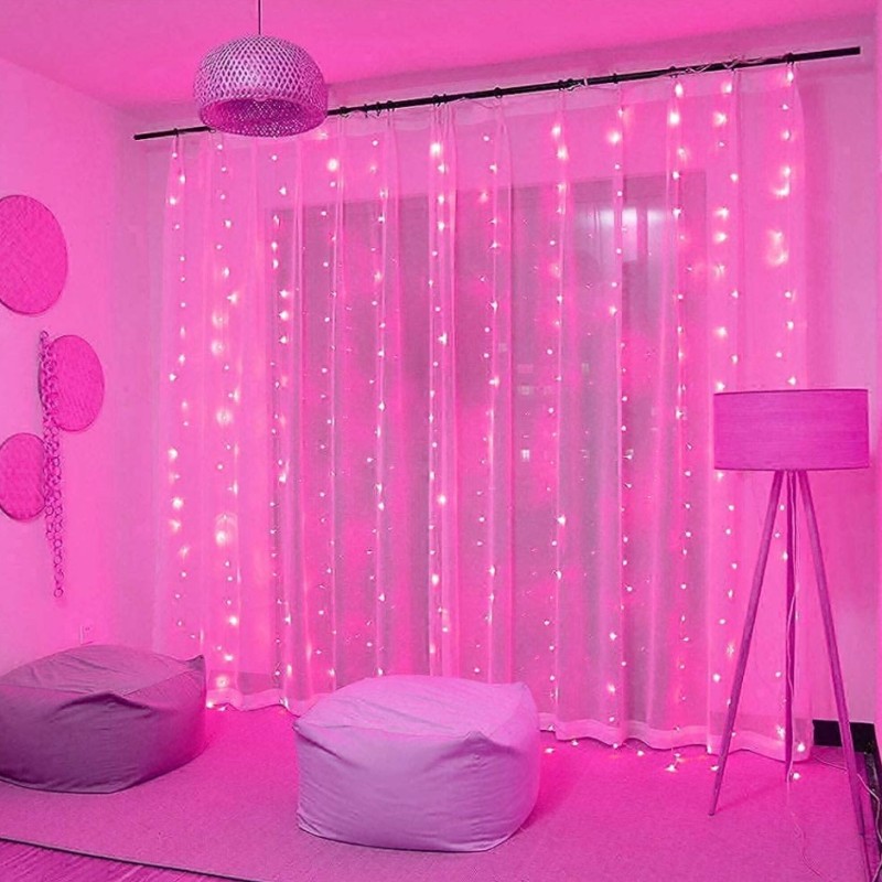 LED Fényfüggöny 3m x 2m távirányítóval 8 világítási móddal - rózaszín