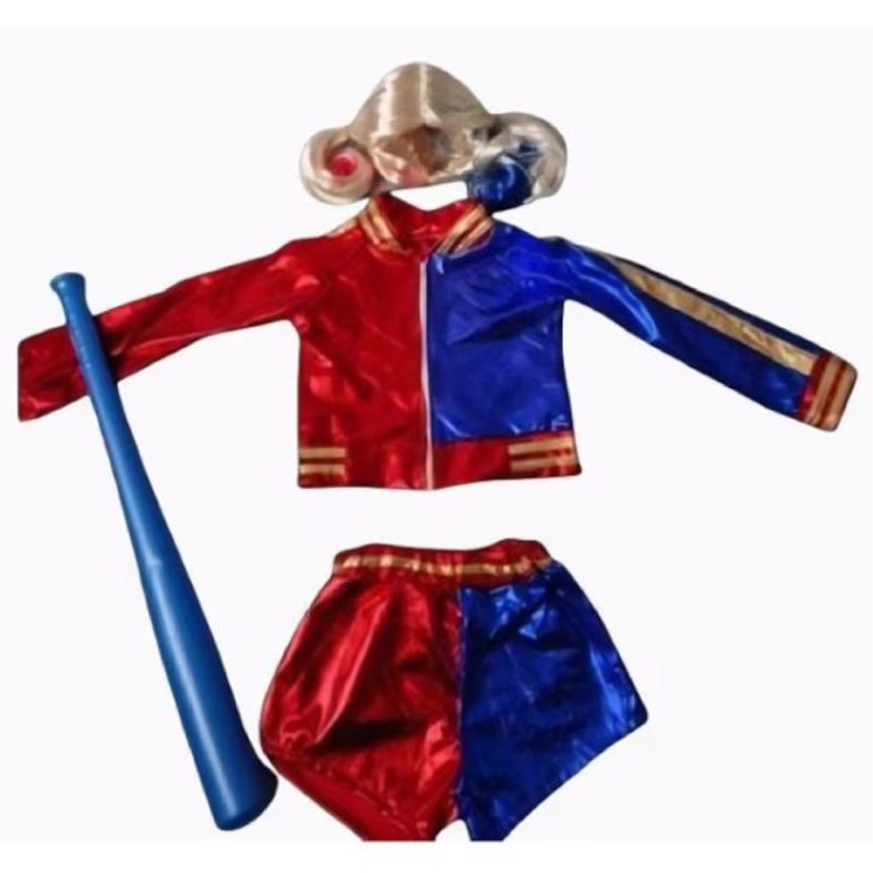 Harley Quinn stílusú lány jelmez parókával és baseballütővel