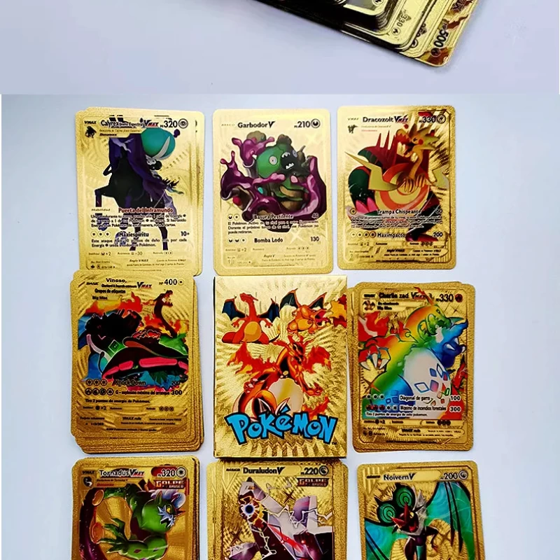 Pokemon  kártya készlet, Gold 25 db vizallo plasztik kartya Trading Card Game Waterproof Plastic