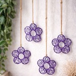 Drót virág dekoráció, lila - 5db