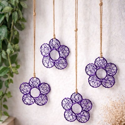 Drót virág dekoráció, lila - 5db