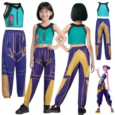 K-Pop Demon Hunters (Démonvadászok) cosplay jelmez gyerekeknek – Zoey stílus kék parókaval