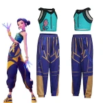 K-Pop Demon Hunters (Démonvadászok) cosplay jelmez gyerekeknek – Zoey stílus kék parókaval