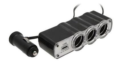 Szivargyújtó elosztó 3-as + USB ( IN -CAR USB TRIPLE SOCKET 4in1 ) MOUNT 12V/24V, WF-0120