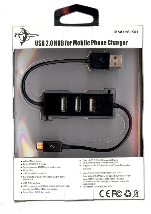 USB 2.0 HUB For Mobile phone Charger ( 3 port ) Samsung black S-K01