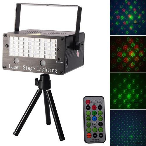 Disco fény YX-022M Mini LED Full Color and Laser MP3 Stage Lighting Projector w/ Remote Control / Tripod - Black