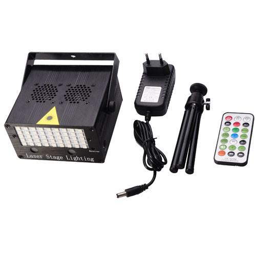 Disco fény YX-022M Mini LED Full Color and Laser MP3 Stage Lighting Projector w/ Remote Control / Tripod - Black