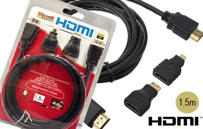 HDMI 3 in 1 High Definition Multimedia Interface  1.5m Cable REF:10382