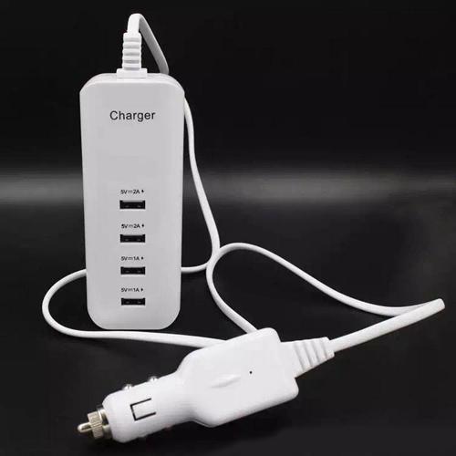 Autós Szivargyújtó Univerzális USB autós töltő 4-port 20W Power Adapter LED kijelzővel 1.2 m