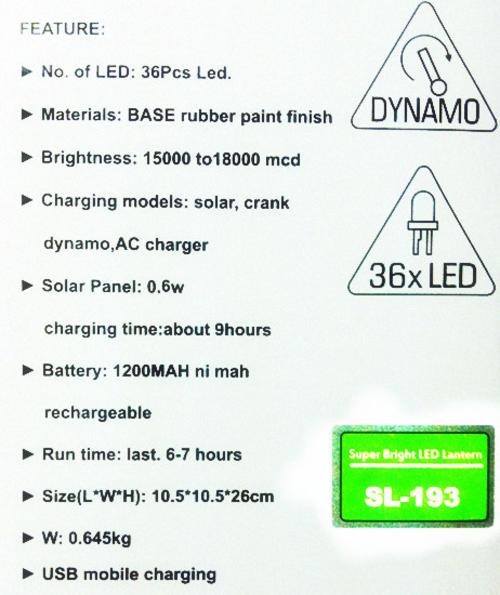 Kemping lámpa 3 módó kézi hajtókar  36 LED Solar Napelemes SL-193