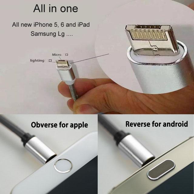 LM USB töltő és adat cable  kétoldalas IOS és Android Közös csatlakozó iPhone, iPad, Android, Samsung, LG