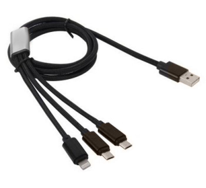 3 az 1-ben USB Adat / töltő kábel ( 1 X 8 Pin, iPhone, 2 X micro ) Szövet bevonattal, 120 cm