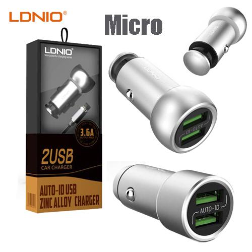 Dual Port USB autós töltő 3.6A + USB kábel Lightning ( LDNIO C401 ) cink ötvözet Micro