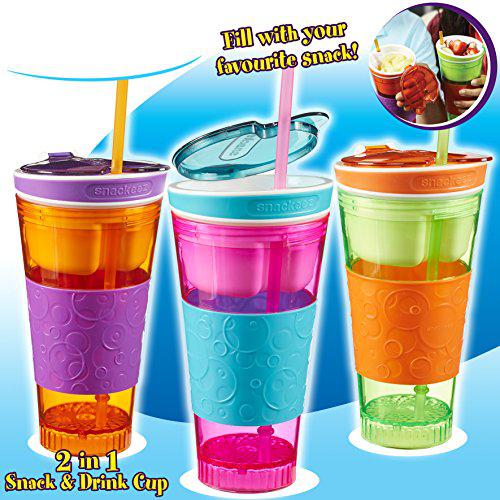 Snackeez ! 2 az 1-ben ital és étel kulacs (  Plastic 2 in 1 Snack & Drink Cup One Cup )