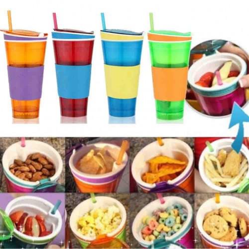 Snackeez ! 2 az 1-ben ital és étel kulacs (  Plastic 2 in 1 Snack & Drink Cup One Cup )