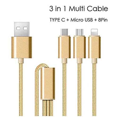 USB töltőkábel 3 az 1 ben ( Type- C, micro USB, IOS gyorstöltő szinkronizáló 1,2 m High speed